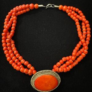 Dyed Orange Wooden Bead Statement Necklace